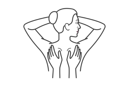 Icon als Skizze vom Oberkörper einer Frau die mit zwei Händen am oberen Rücken massiert wird
